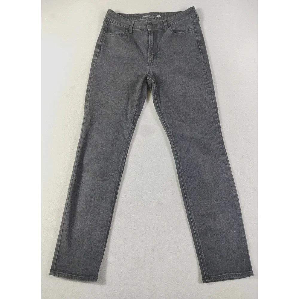 Old Navy Wow High Rise Straight Jeans Womens 10 Black Charcoal Stretch Denim